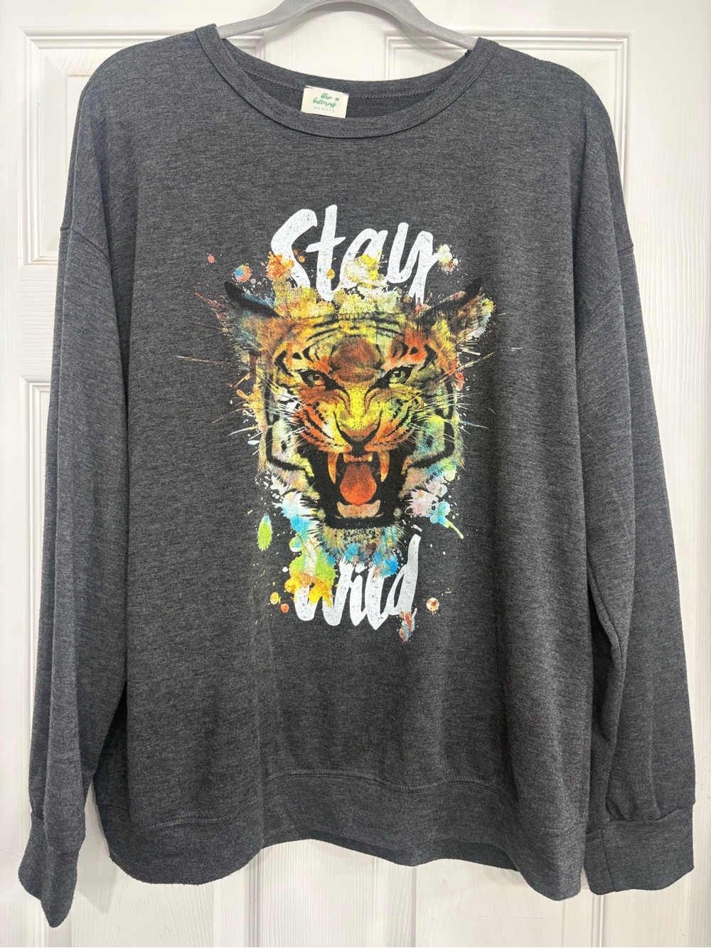 Blue buttercup Stay Wild Tiger Graphic Sweatshirt - Charcoal Gray